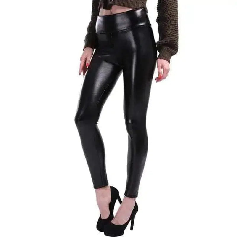 Cheky - Women Autumn Winter Sexy Elastic Trousers Stretch Black PU