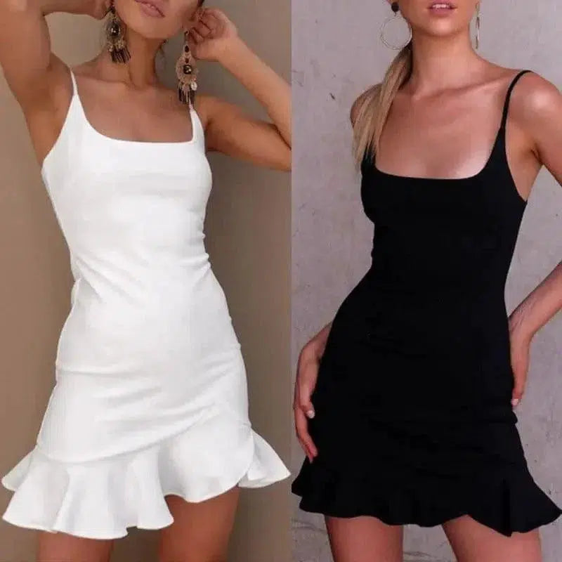 Cheky - New Ruffles Trumpet Dress Women Sleeveless Spaghetti Strap