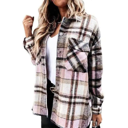 Cheky - Plaid Long-Sleeved Cardigan Single-Breasted Casual All-Match