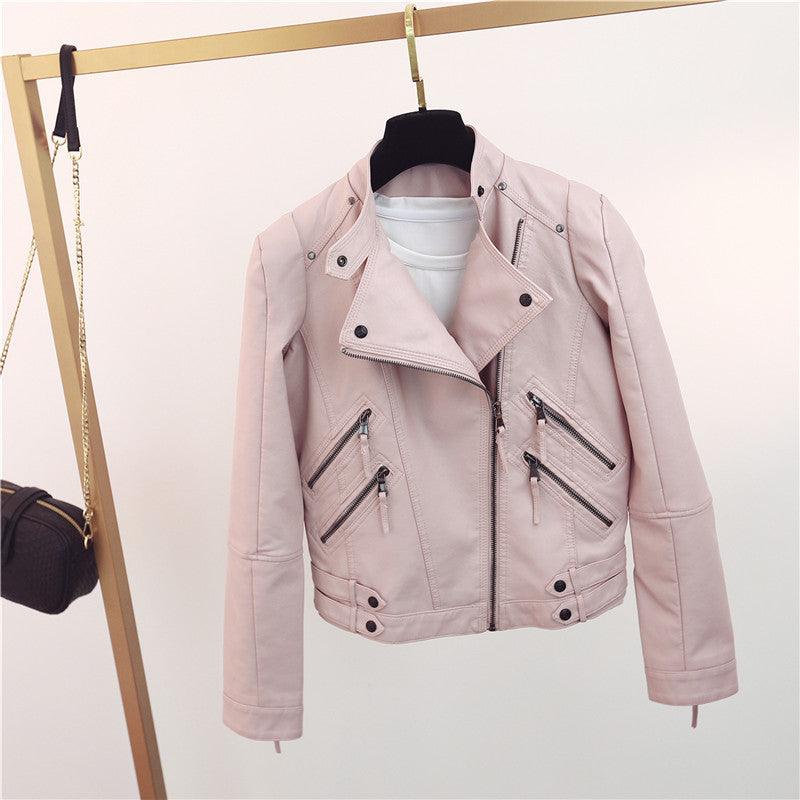 Cheky - PU Leather Motorcycle Short Slim Small Coat