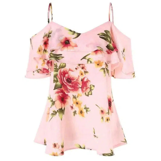 Cheky - Strapless floral chiffon shirt