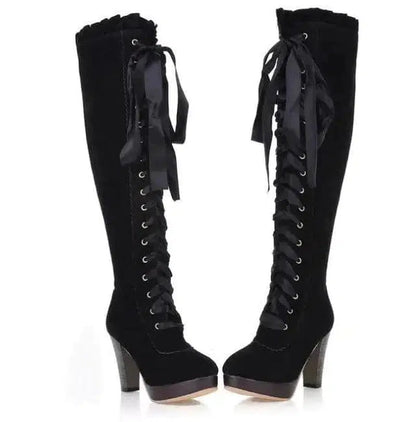 Cheky - Velvet Strappy High Heels Tall Boots For Women