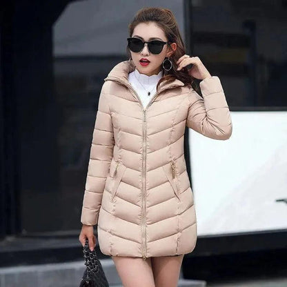 Cheky - Winter jacket women fashion slim long cotton-padded Hooded