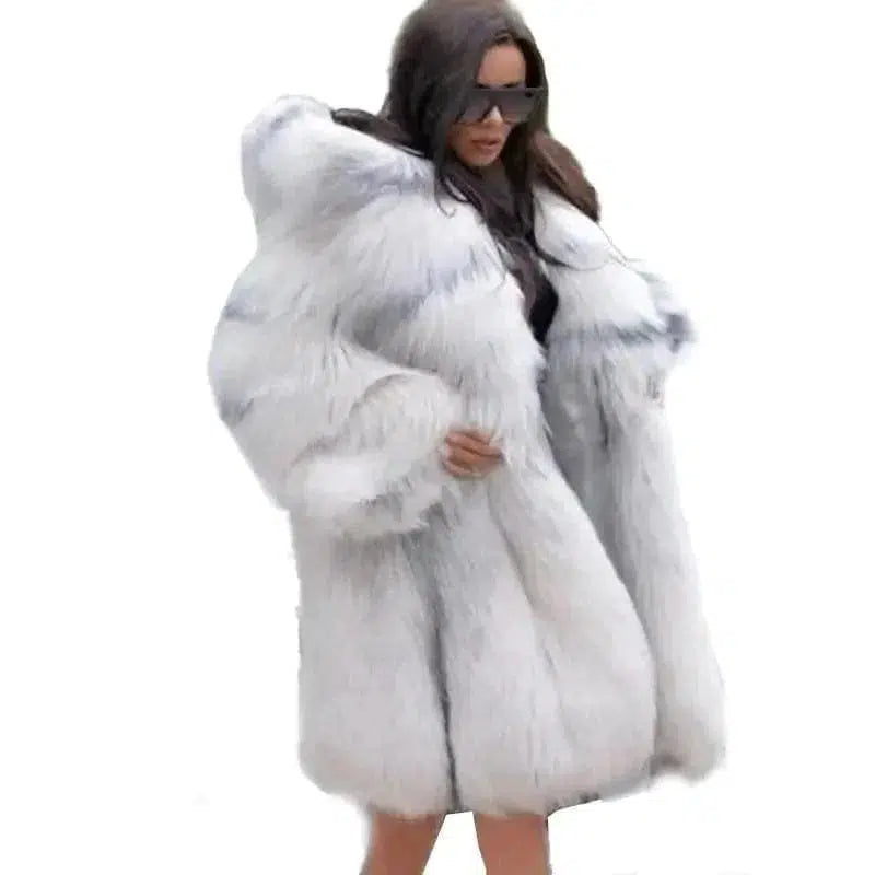 Cheky - Women's hooded long fashionable fur coat