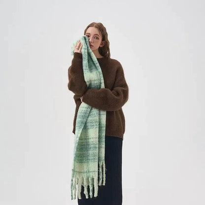 Cheky - Women's White And Green Plaid Scarf