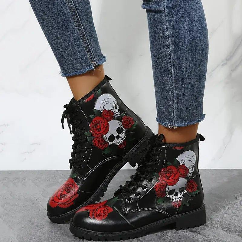 Cheky - Workwear Boots Large Print Women's High Top Halloween Cartoon Pattern Martin Boots Women